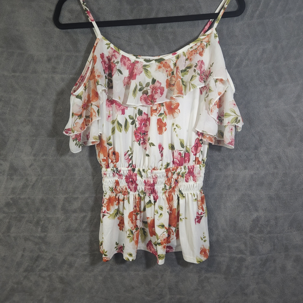 PerSeption Concept Floral Ruffle Blouse - Pink and Orange